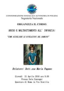 Abuso e Maltrattamento all'Infanzia "come accogliere le rilevazioni del bambino"