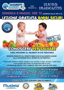 Teatro Brancaccio Roma, "Bimbi Sicuri", lezione gratuita su come conoscere per salvare, prevenire gli incidenti in età pediatrica, invito iscritti alla CONSAP e loro familiari, consegna diploma partecipazione