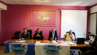 Reparto Prevenzione Crimine Lazio, assemblea sindacale, da sinistra Guerrisi, il dirigente del Reparto dr Zaccaria, Spagnoli e Castelli