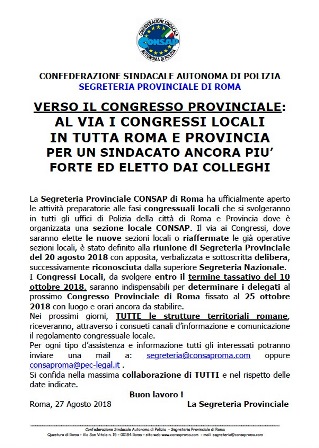 Comunicato Avvio Congressi Locali CONSAP Roma