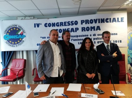 La nuova Segreteria CONSAP di ROMA: Gianluca Guerrisi - Segretario Generale, Gianluca Salvatori - Segretario Generale Vicario, Carolina Cento -Segretario Provinciale e Gianluca Castelli - Segretario Provinciale