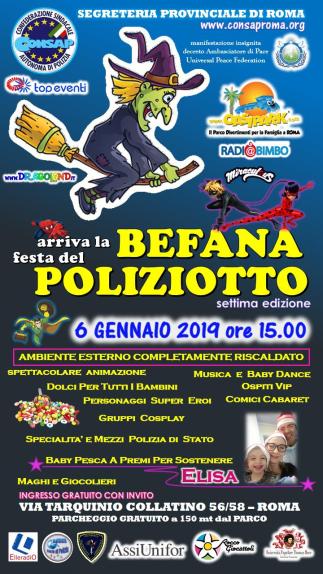 Befana del Poliziotto VII^ edizione, 6 Gennaio 2019 ore 15.00 all'Oasi Park organizzata dalla Segreteria Provinciale CONSAP di ROMA