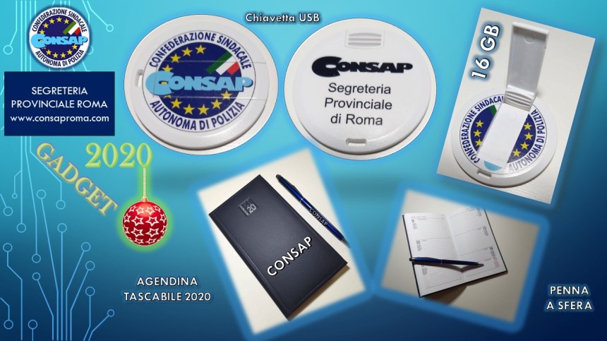 Gadget CONSAP Roma, per tutti gli iscritti al sindacato in regola con il tesseramento per l'anno 2020 Gadget CONSAP Roma, per tutti gli iscritti al sindacato in regola con il tesseramento per l'anno 2020