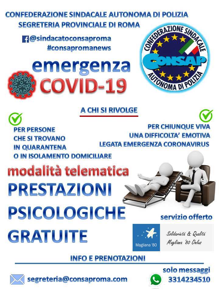 Manifesto del protocollo d'intesa tra CONSAP Roma e Associazione di Volontariato Magliana'80 Onlus - Emergenza COVID-19