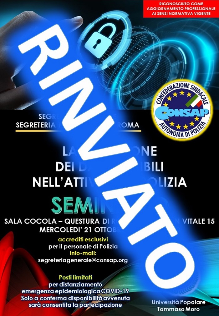 Seminario GDPR CONSAP 2020 - Rinviato -