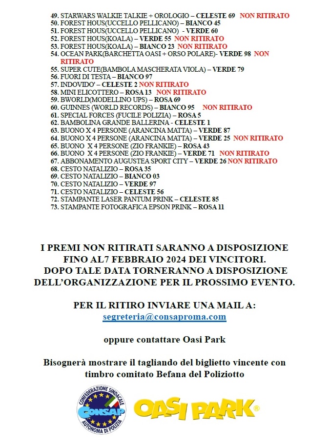 Estrazione Premi Lotteria Befana del Poliziotto 2024